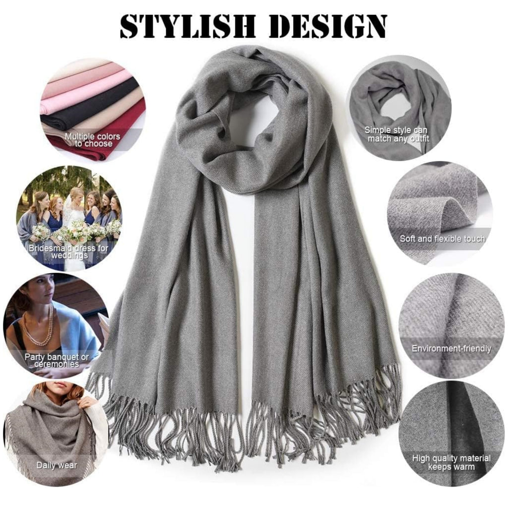 Women'S Winter Solid Color Embroidery Warm Scarf