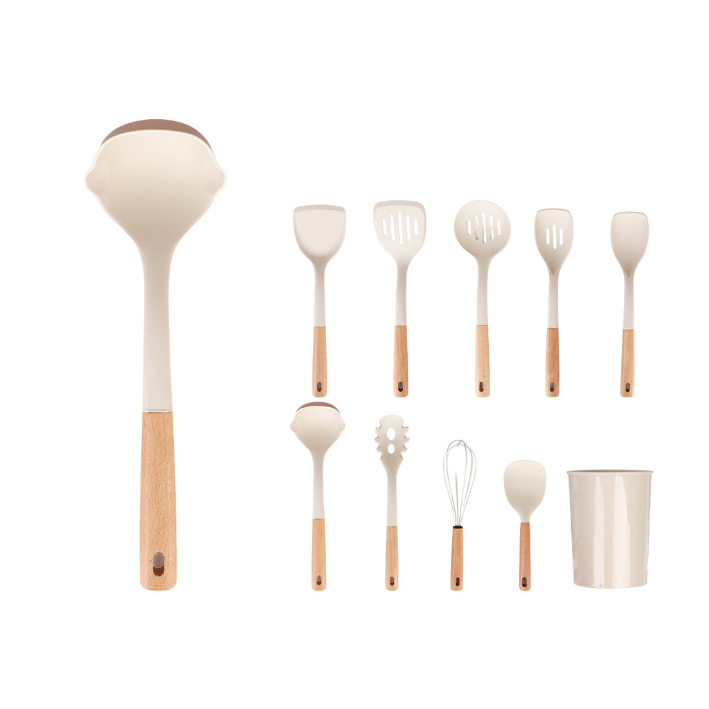Wooden-Handled Silicone Kitchen Utensils For Non-Stick Pans