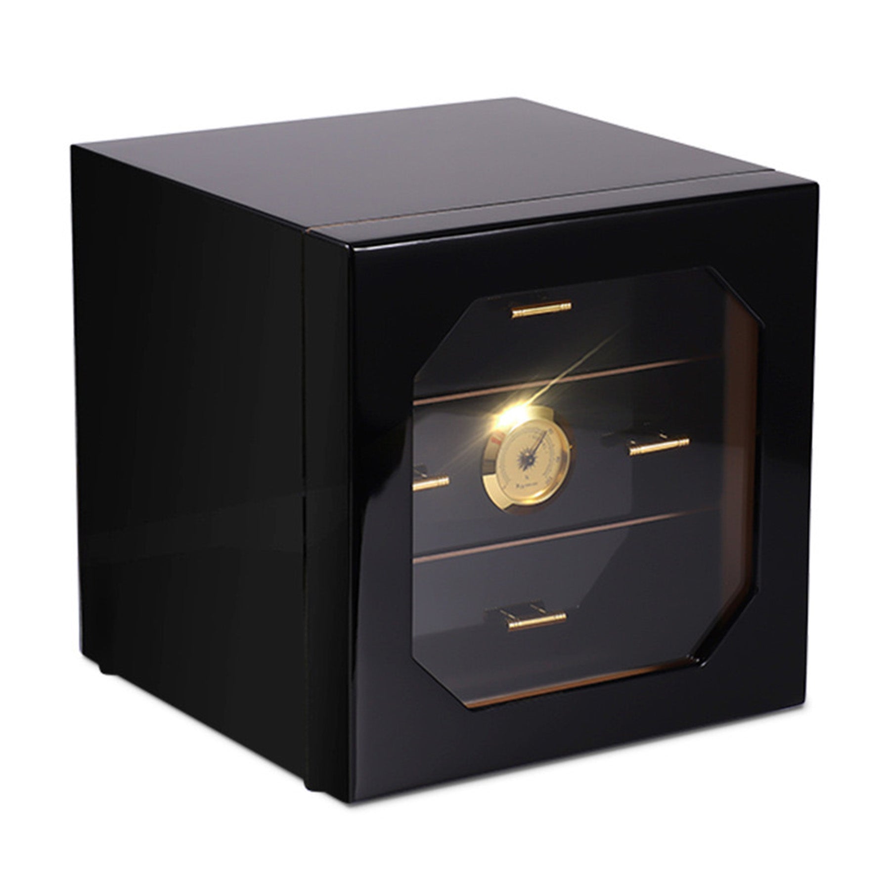 Black High Gloss Piano Finish Cedar Wood Cigar Cabinet