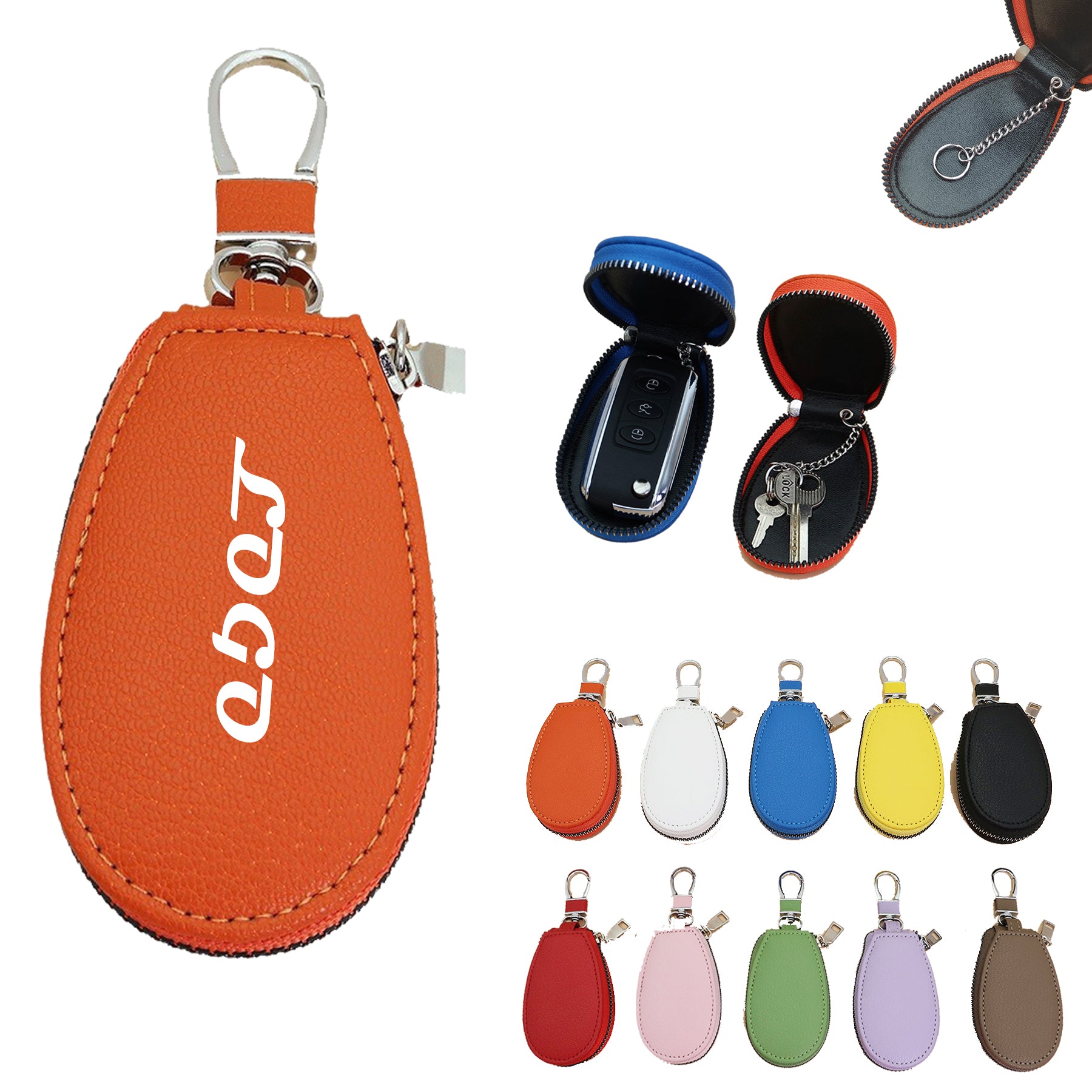 PU Leather Car Key Fob Protector Keychain Holder with Zipper