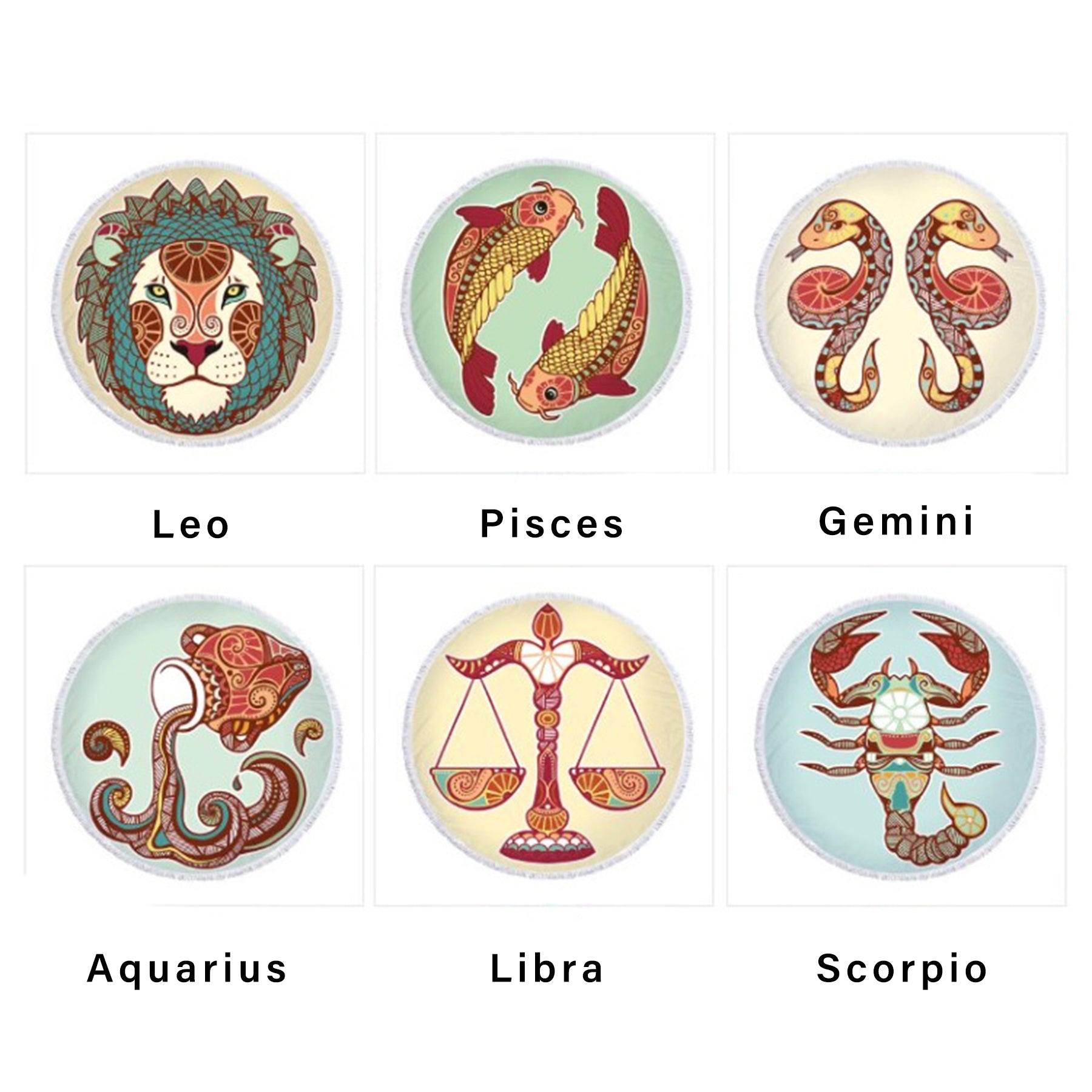 The Zodiac Printing Round Beach Towel With Tassels