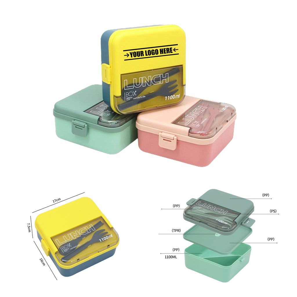 Portable Square Lunch Box With Cutlery