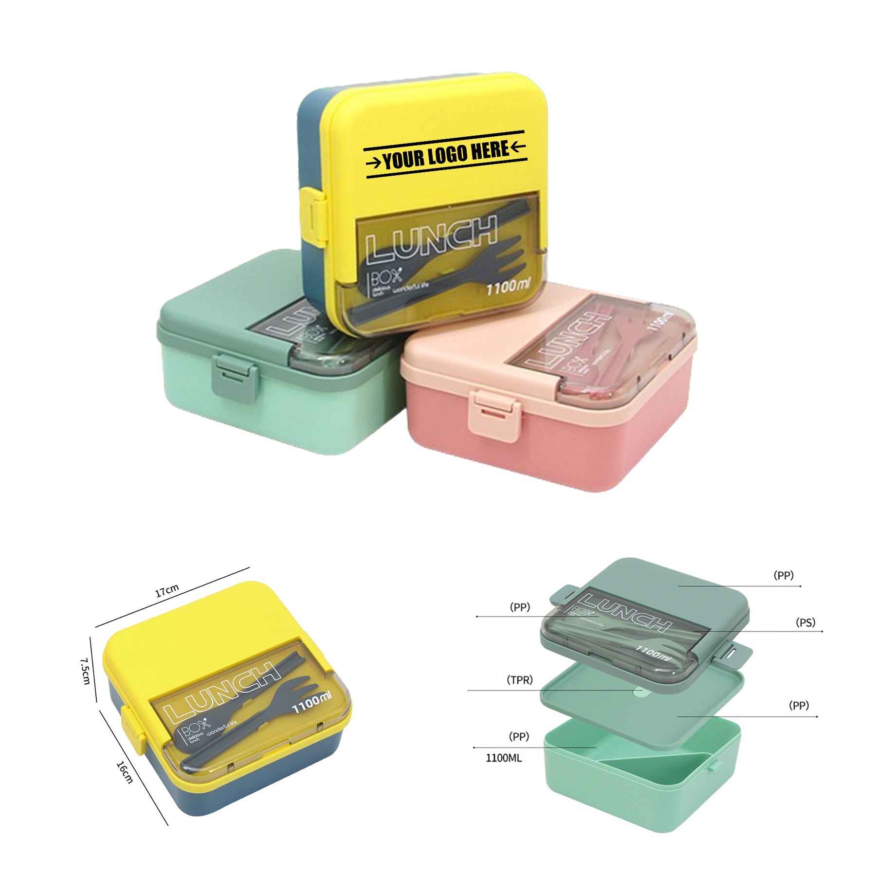 Portable Square Lunch Box With Cutlery