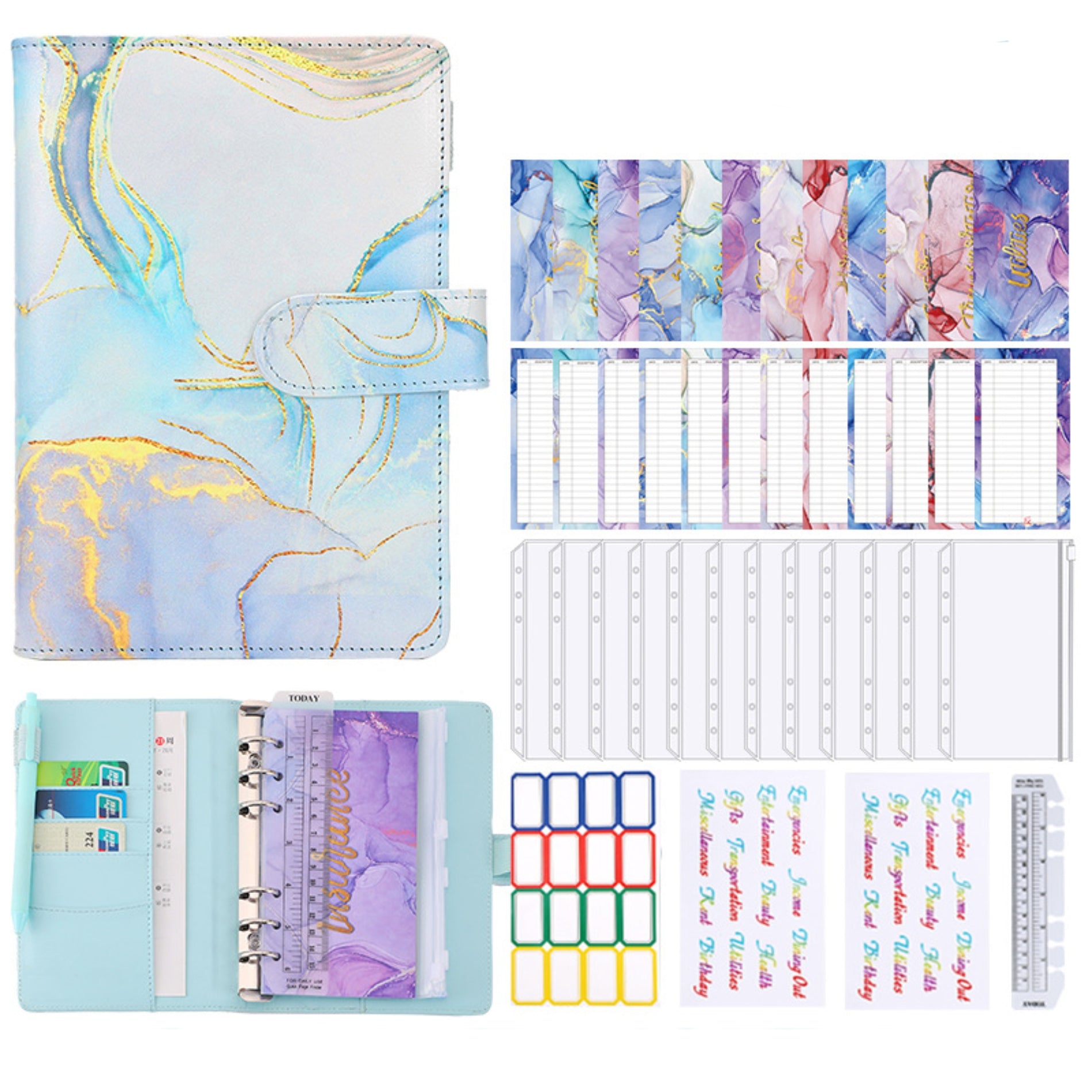 A6 Colorful Marble Style PU Budget Planner Notebook