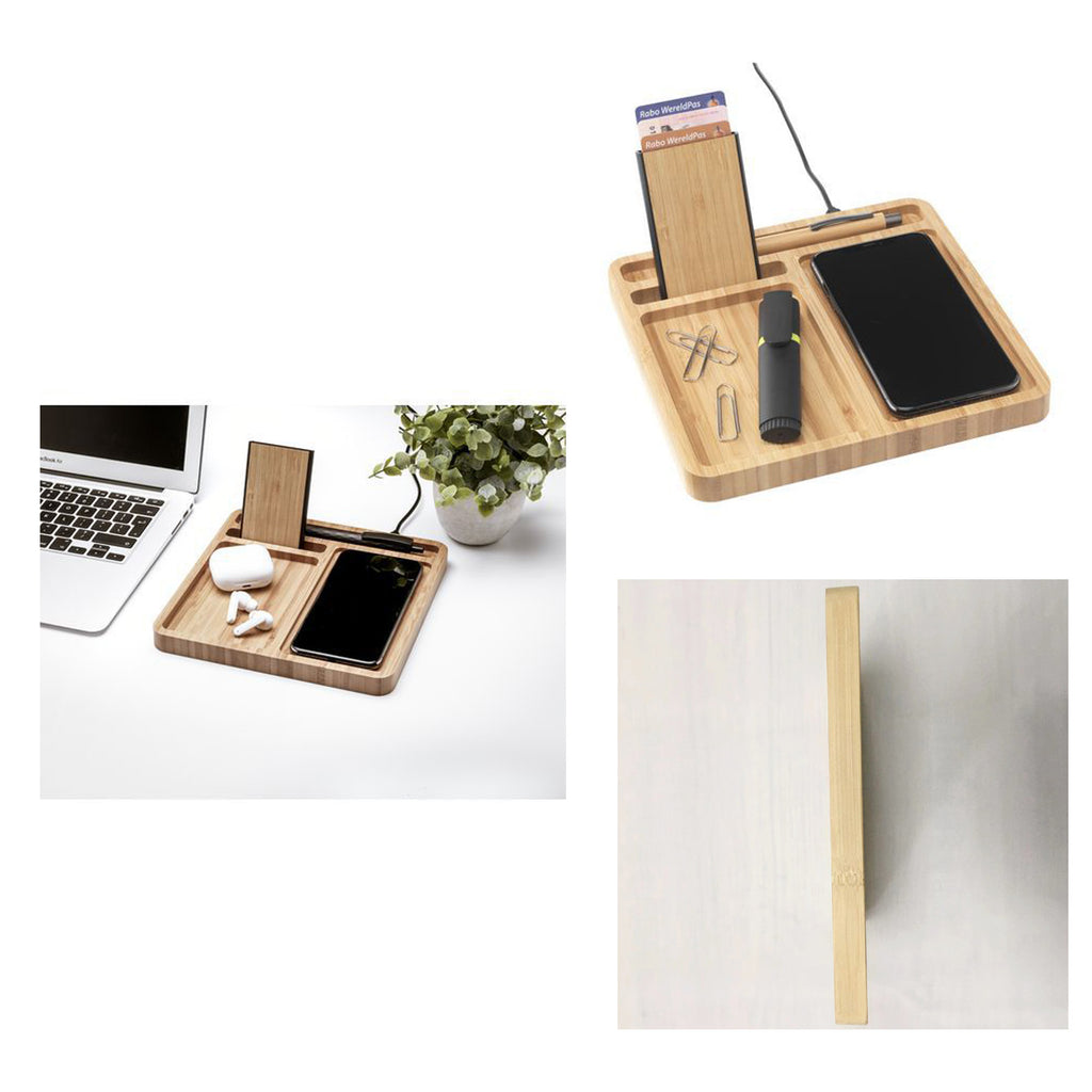 Bamboo Desk Organizer With 5W Wireless Charger