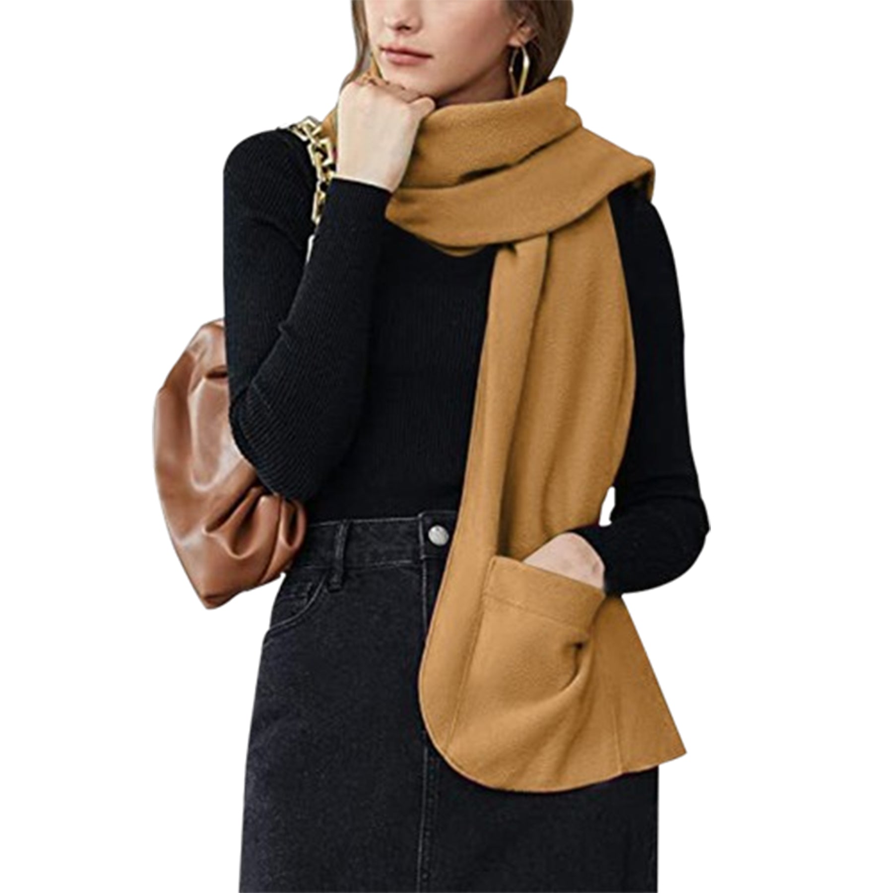 Double Layer Fleece Warm Scarf With Gloves