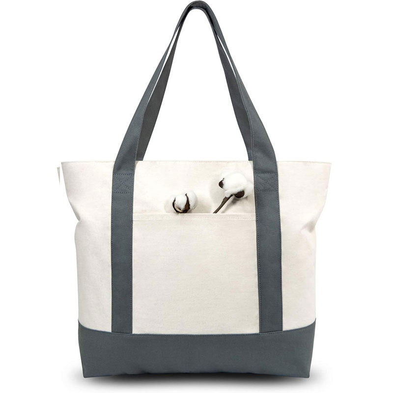 Canvas Tote Bag with Zipper External Pocket Reusable