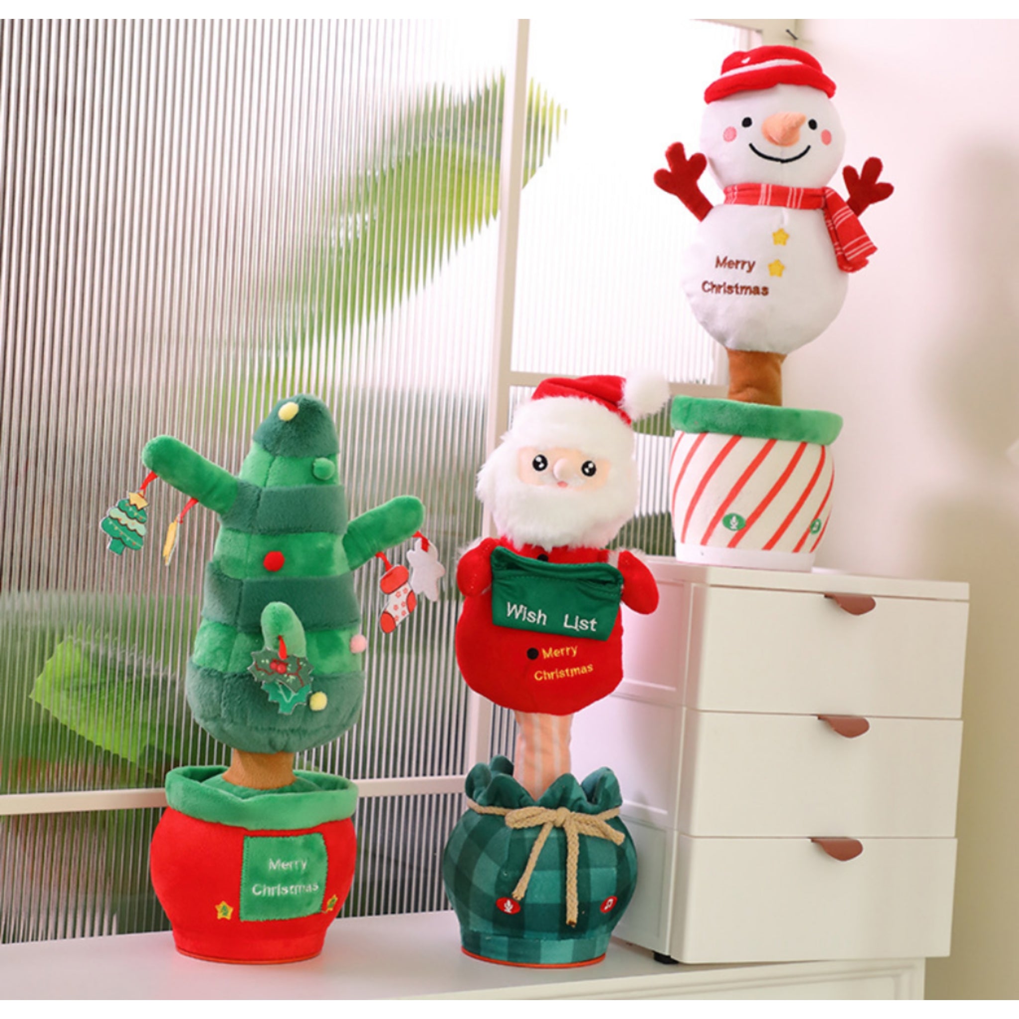New 2025 Xmas Plush Sing Talk Record Santa Tree Gift