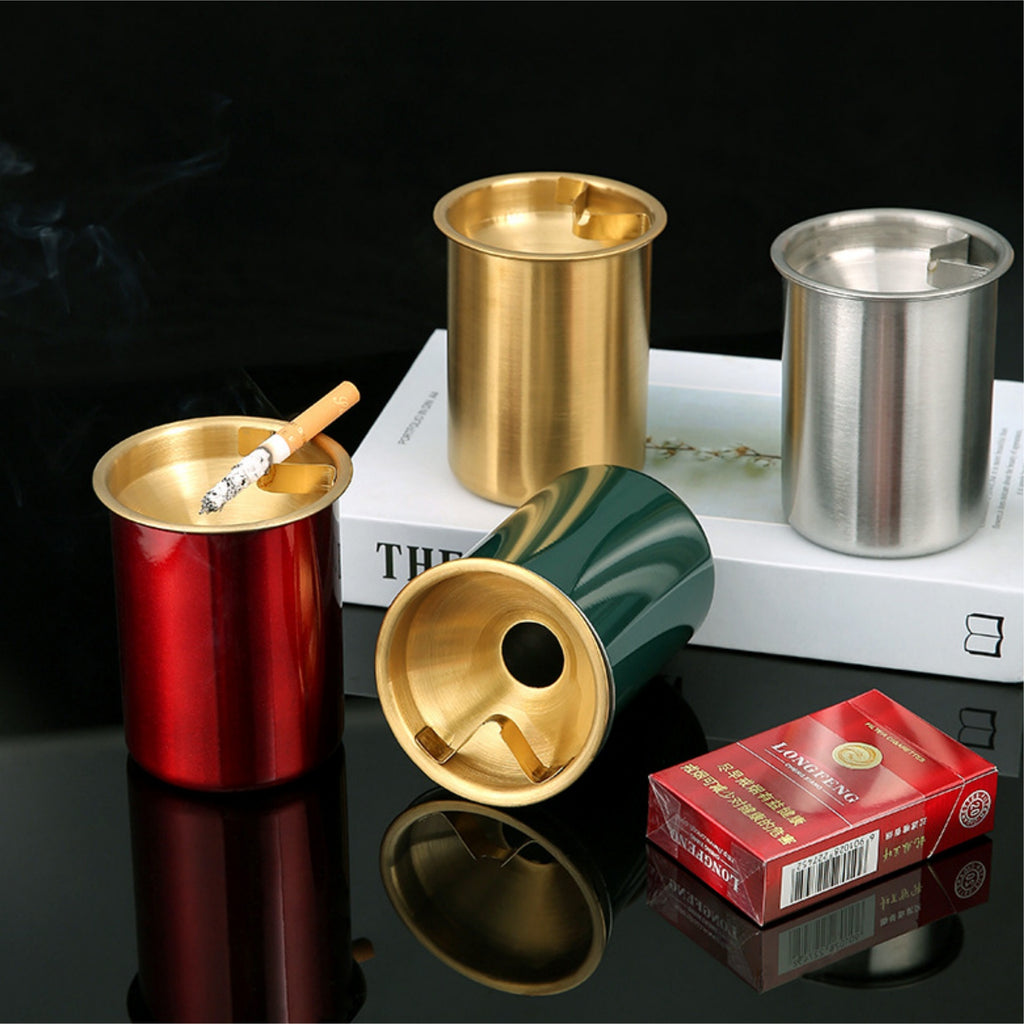 Stainless Steel Ashtray With Lid - Anti-Ash Flying Design