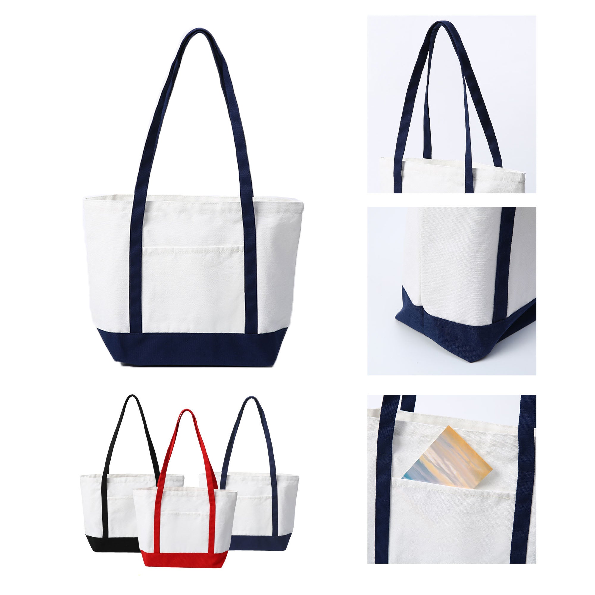 Cotton Canvas Boat Tote Bags Front Pocket