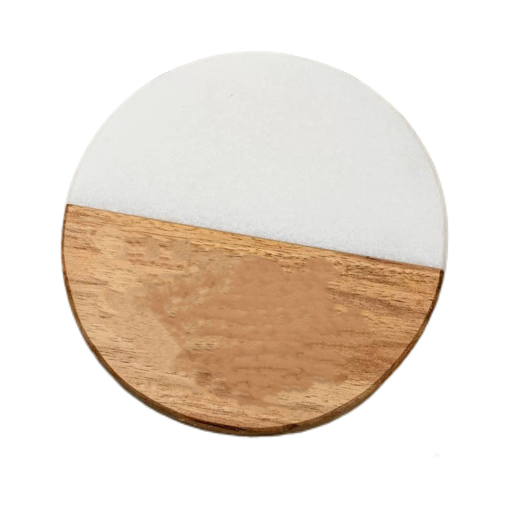 3.9" Practical Round Hybrid Wood & Marble Coaster