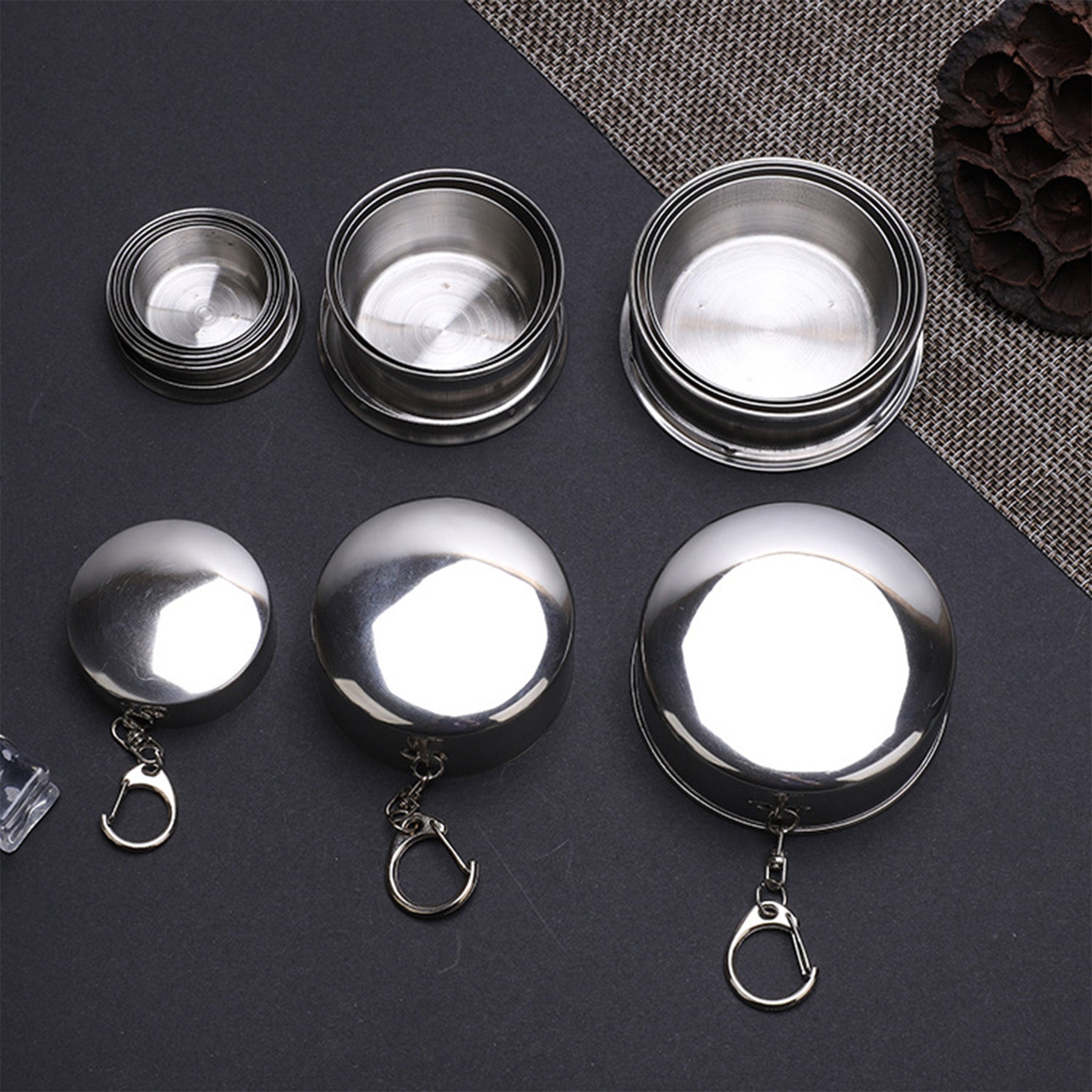 Stainless Steel Telescopic Folding Cup With Keychain