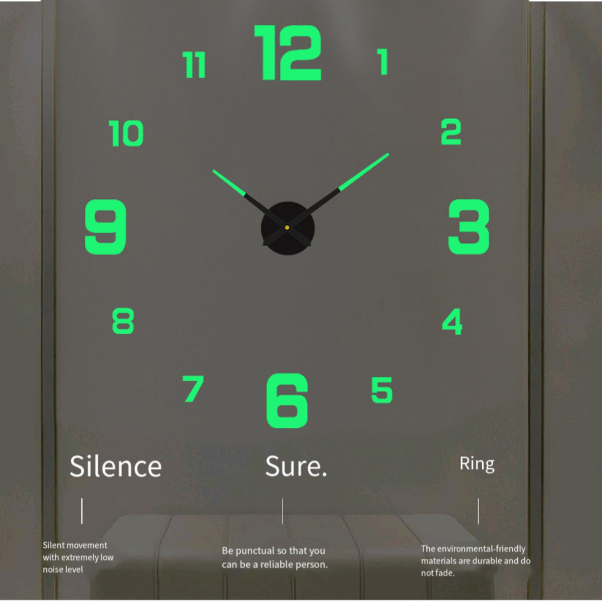 Glow In The Dark Wall Clock No Drill Silent