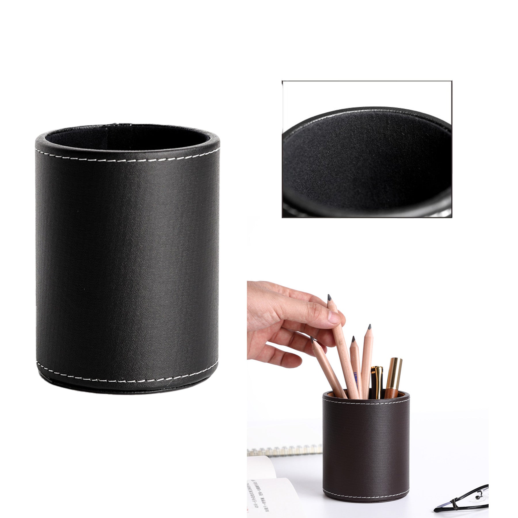 PU Leather Round Pen Holder