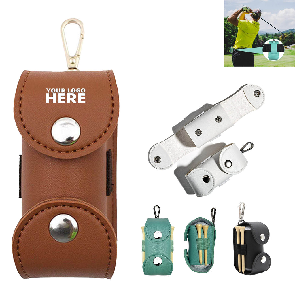 PU Leather Golf Ball Holder Tees Storage Waist Pouch