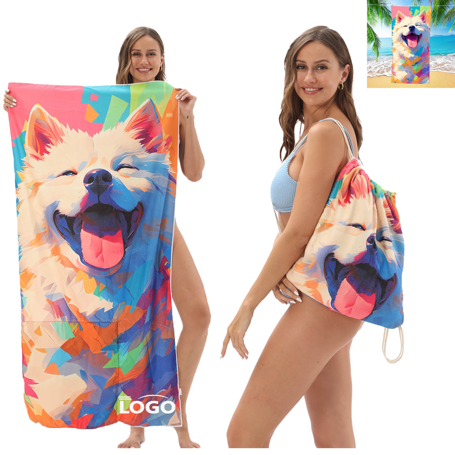 2 in 1 Foldable Printed Beach and Bath Towel
