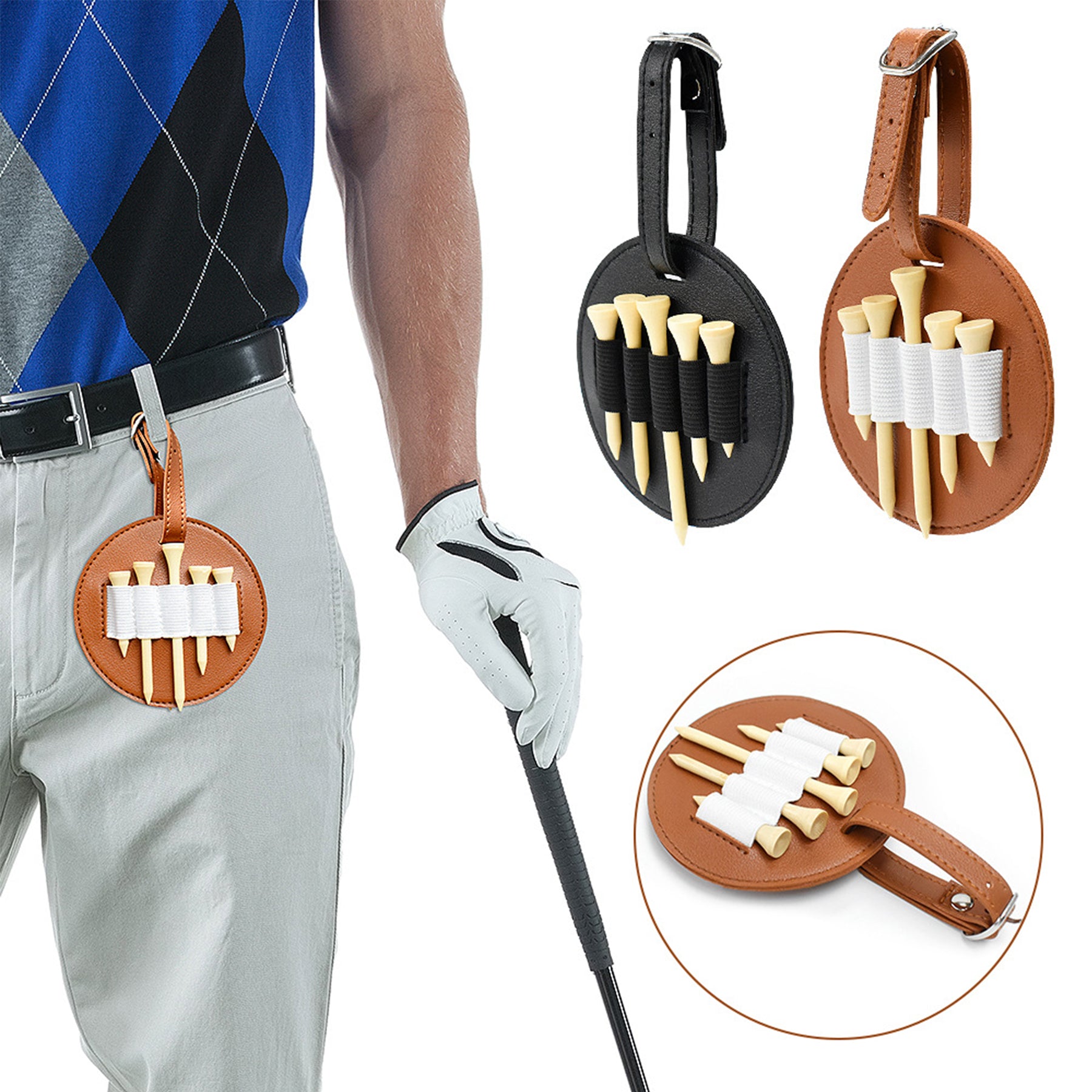 Waist Hanging Leather Golf Ball Tees Storage Bag