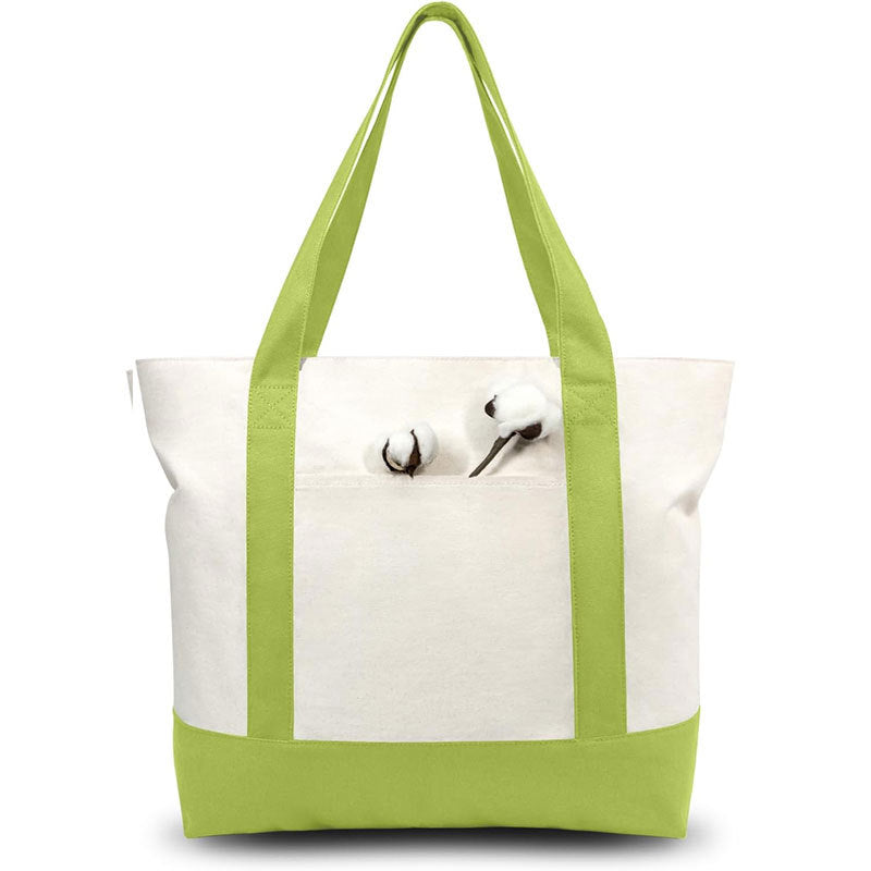 Canvas Tote Bag with Zipper External Pocket Reusable