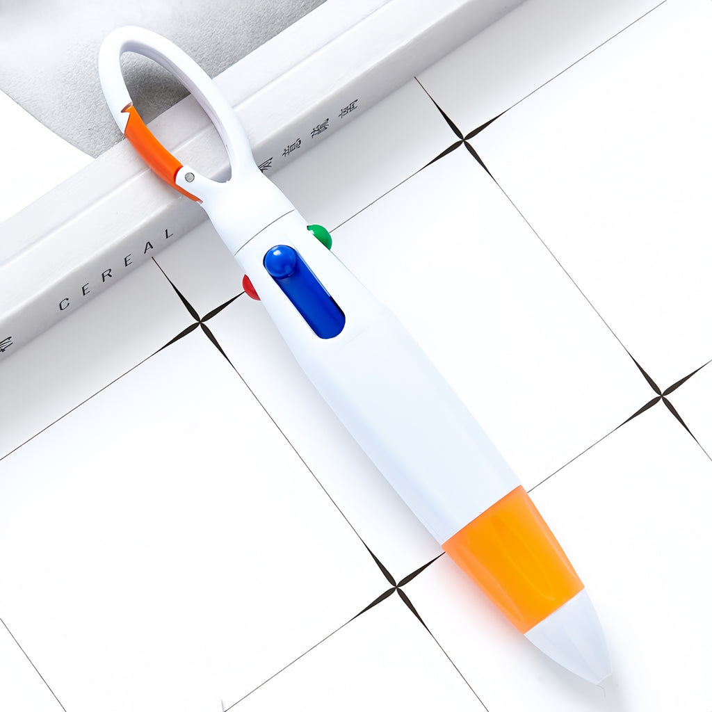 Retractable Four-color Pens with Carabiner Clip