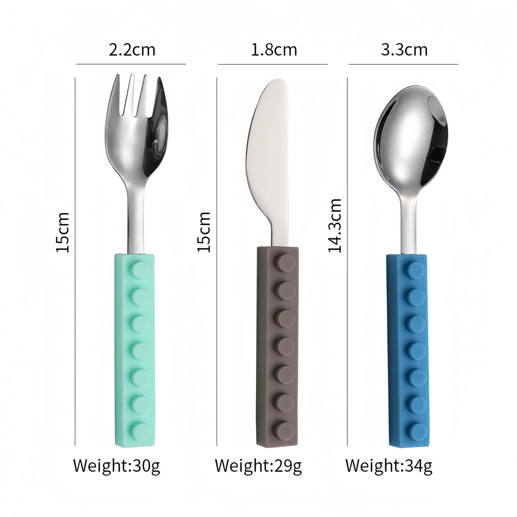 Silicone Building Blocks Stainless Steel Kids Cutlery Set