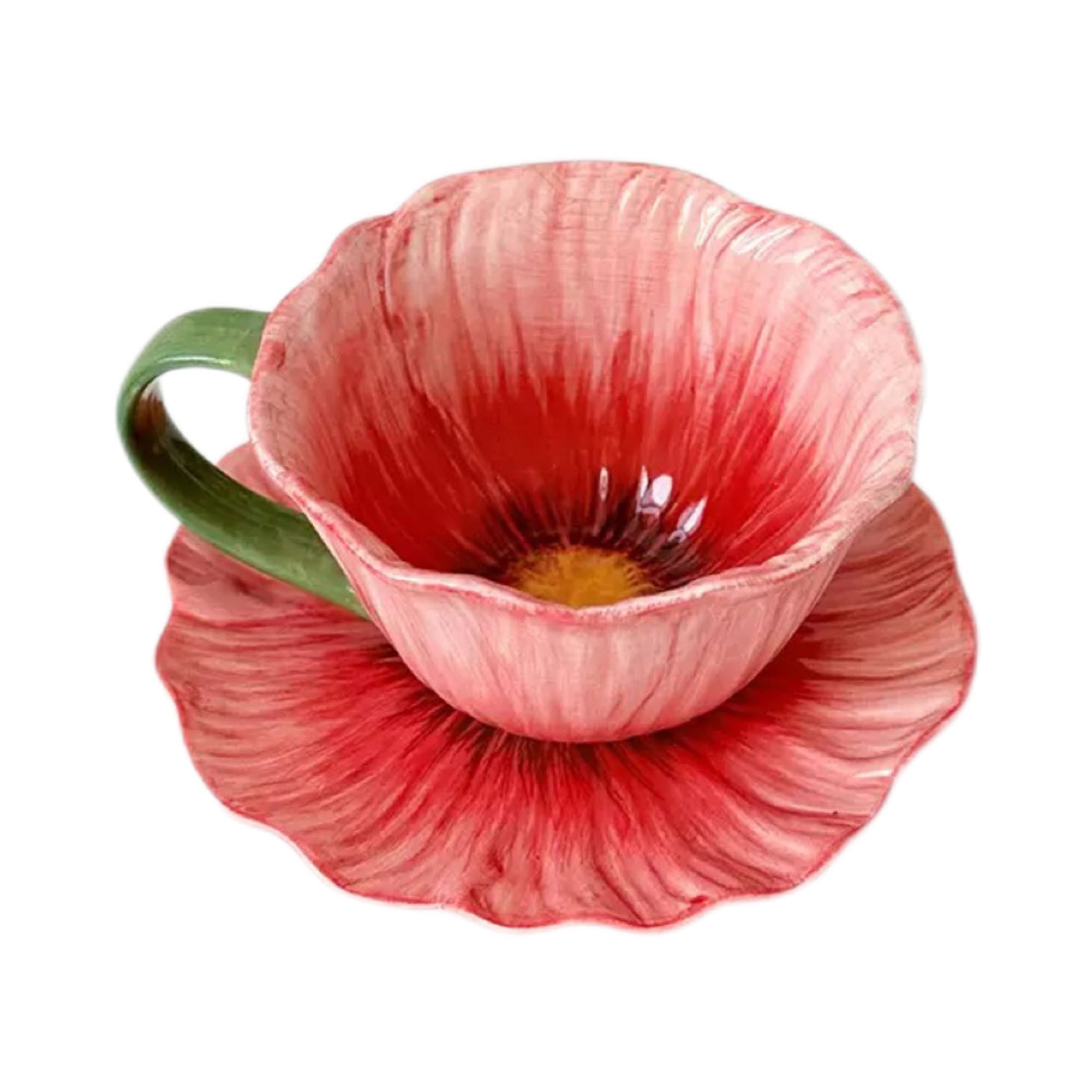 12 Oz. Handmade Floral Ceramic Coffee Cup Saucer Set