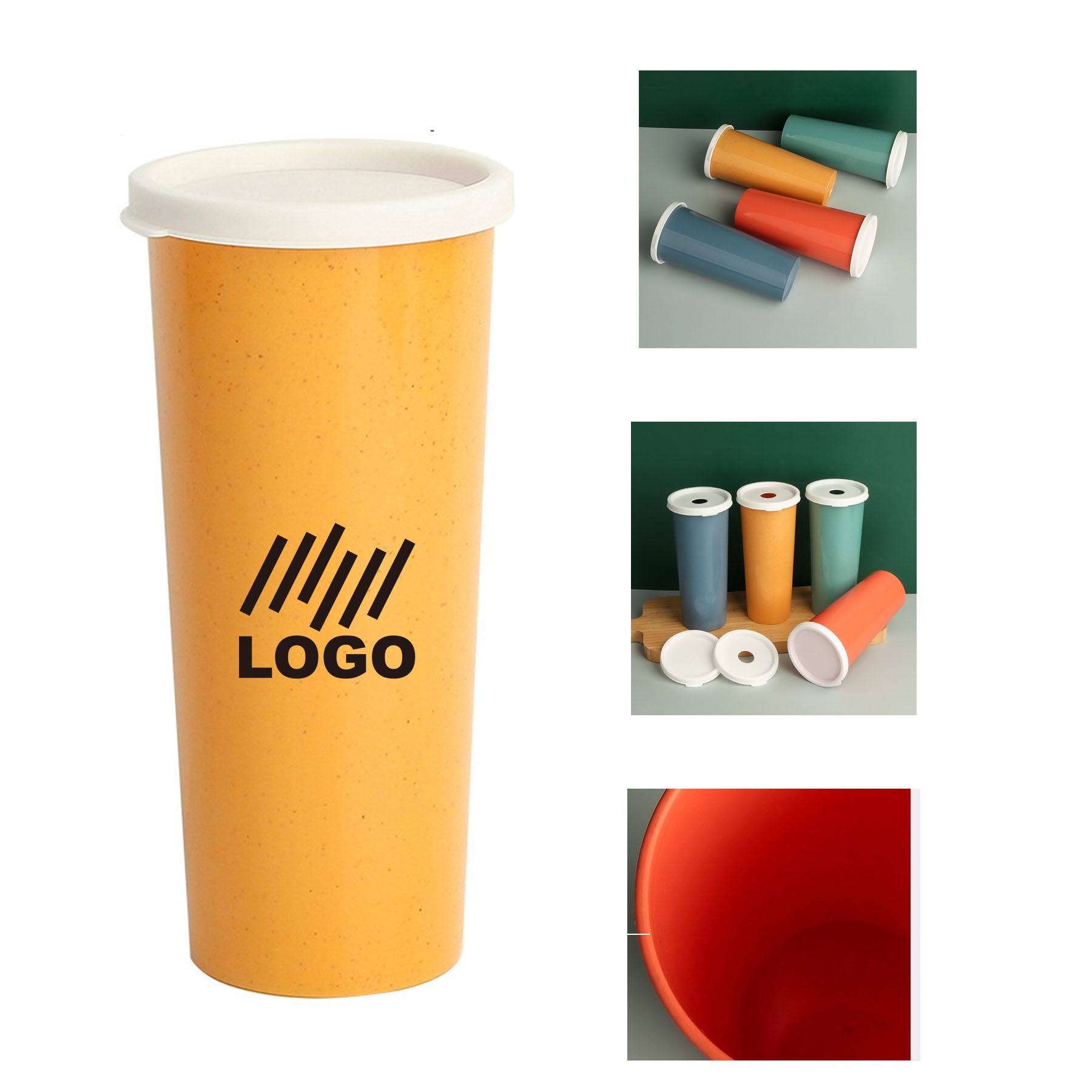 Pure Color Wheat Straw Cup with Lid
