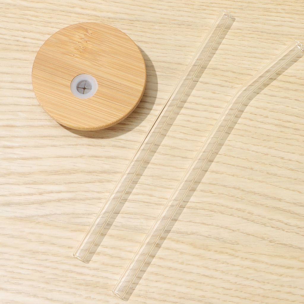 16-Ounce Glass Cup With A Natural Bamboo Lid And A Straw