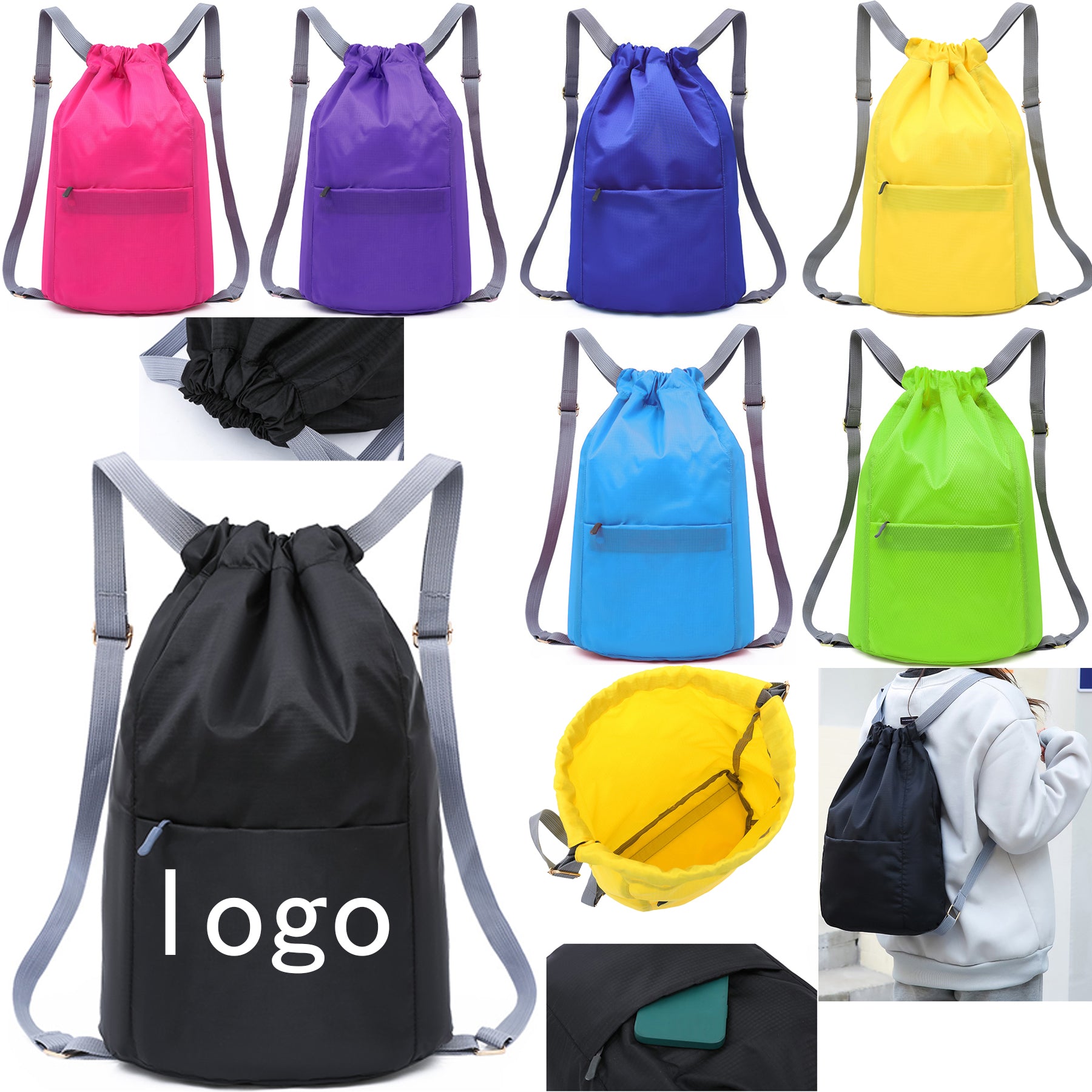 Drawstring Backpack With Zipper Pocket