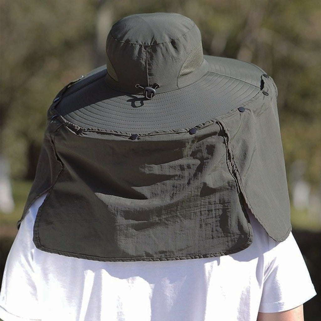 Wide Brim Sun Cap With Neck Flap Cover Upf 50+