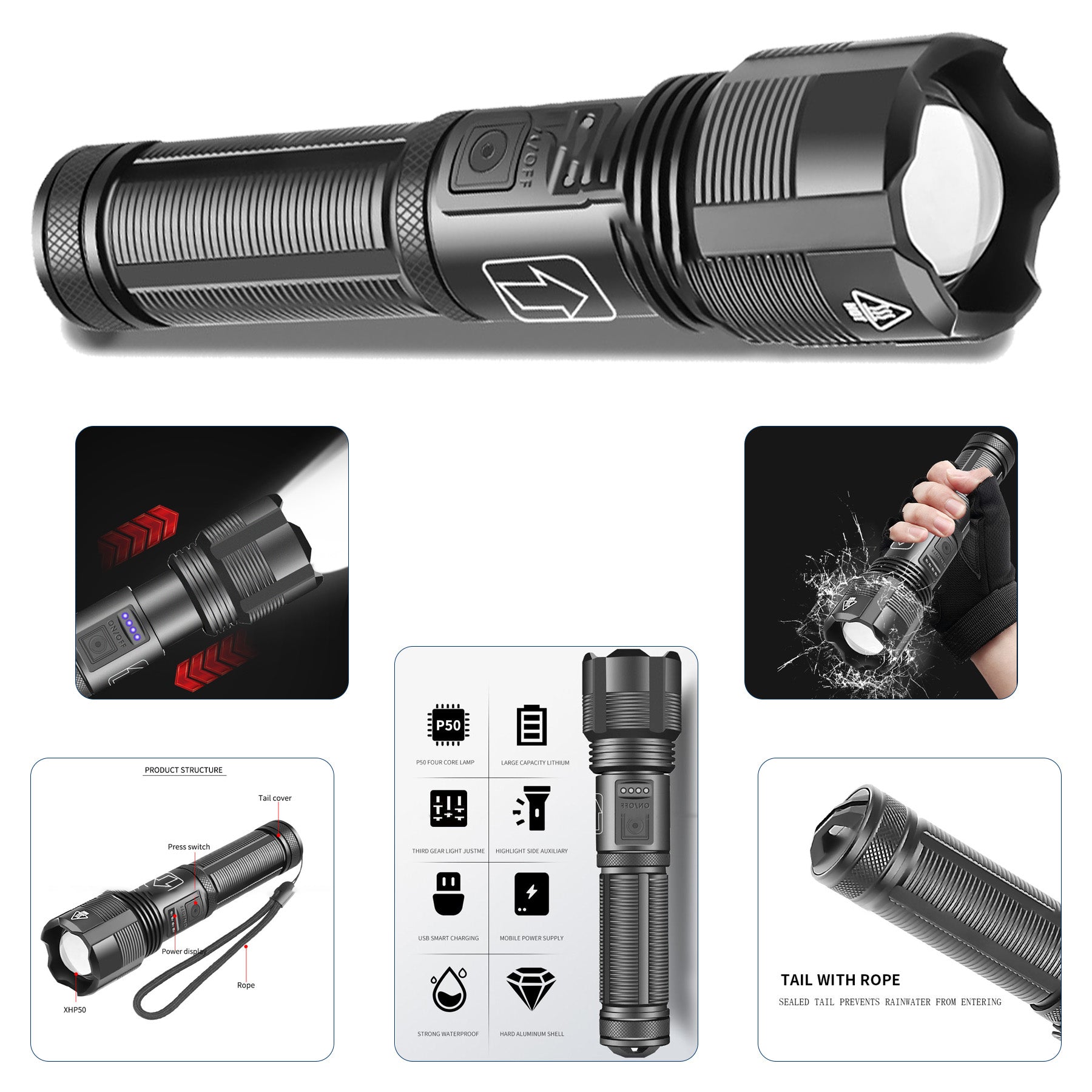 Rechargeable Multifunction Tactical Flashlight