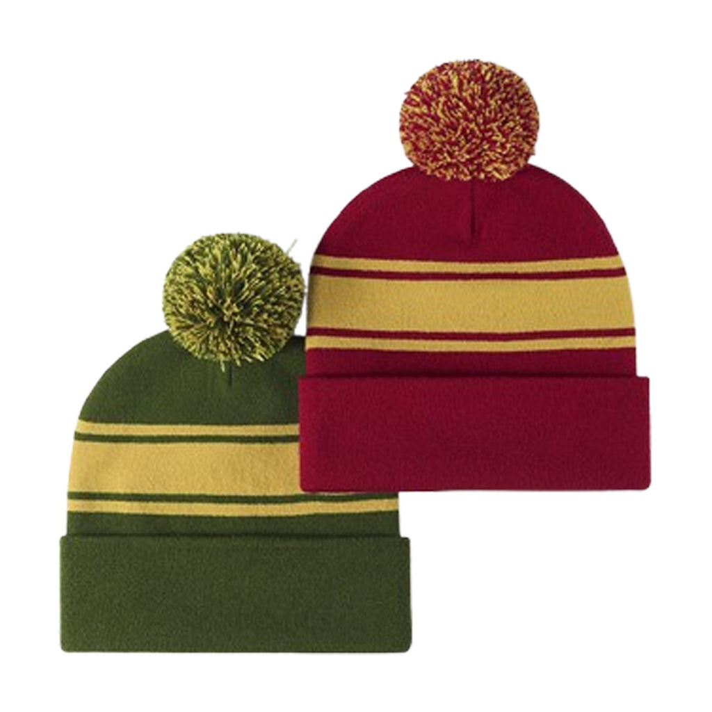 Colored Striped Knitted Beanie With Hairball