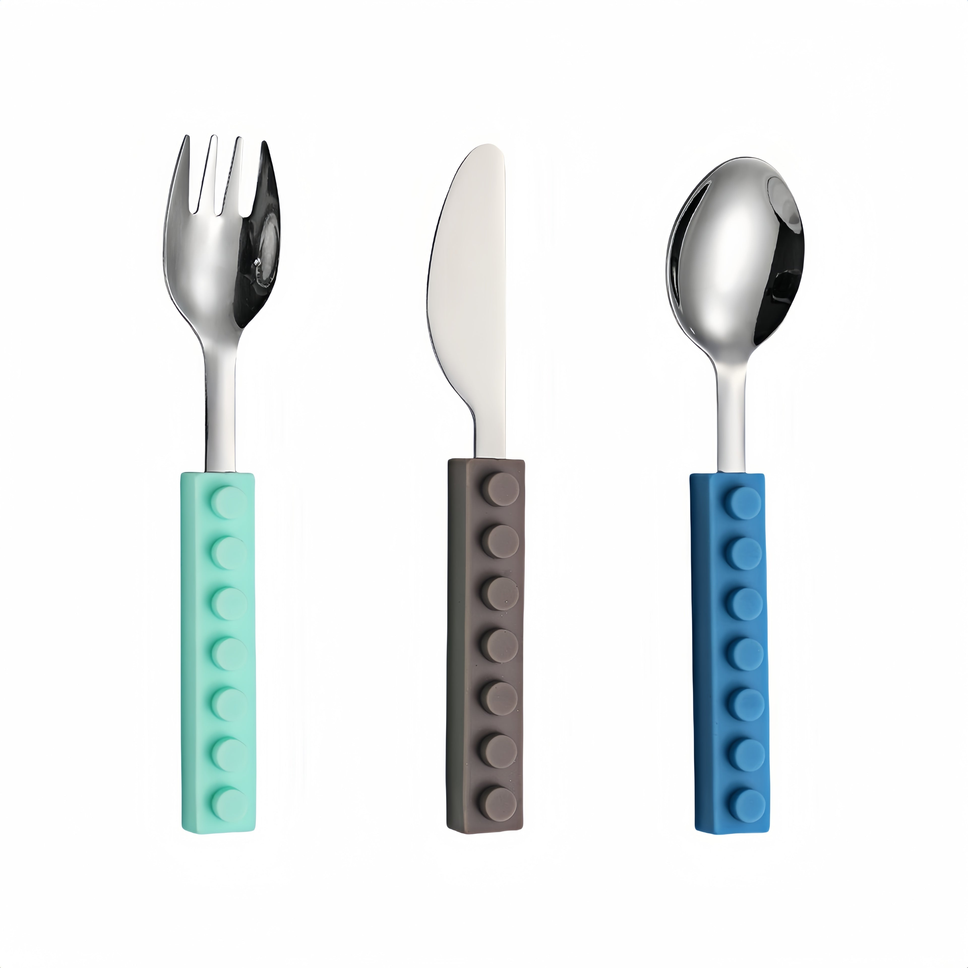 Silicone Building Blocks With Stainless Steel Cutlery Set