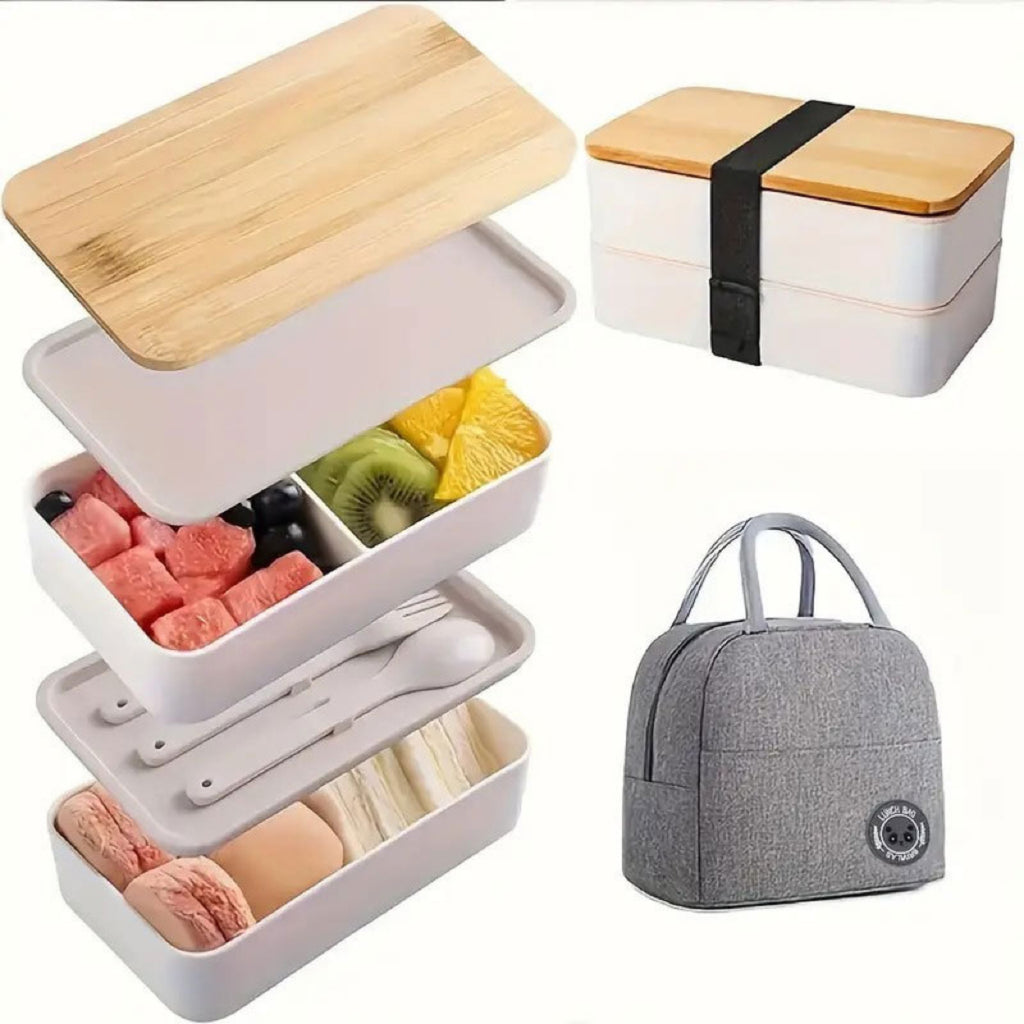Double-Layer Lunch Box With Bamboo Lid