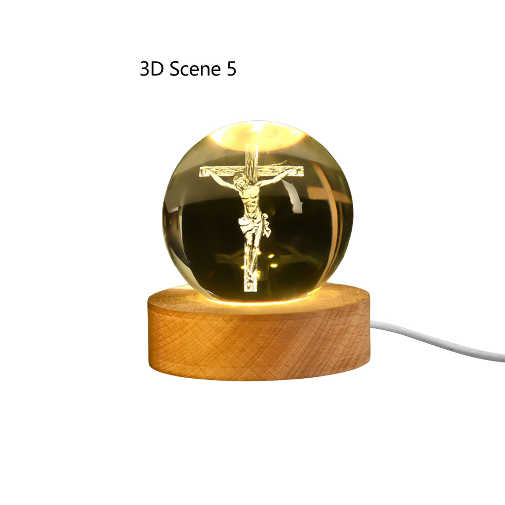 3D Crystal Night Light With Wooden Base Gifts For Christians