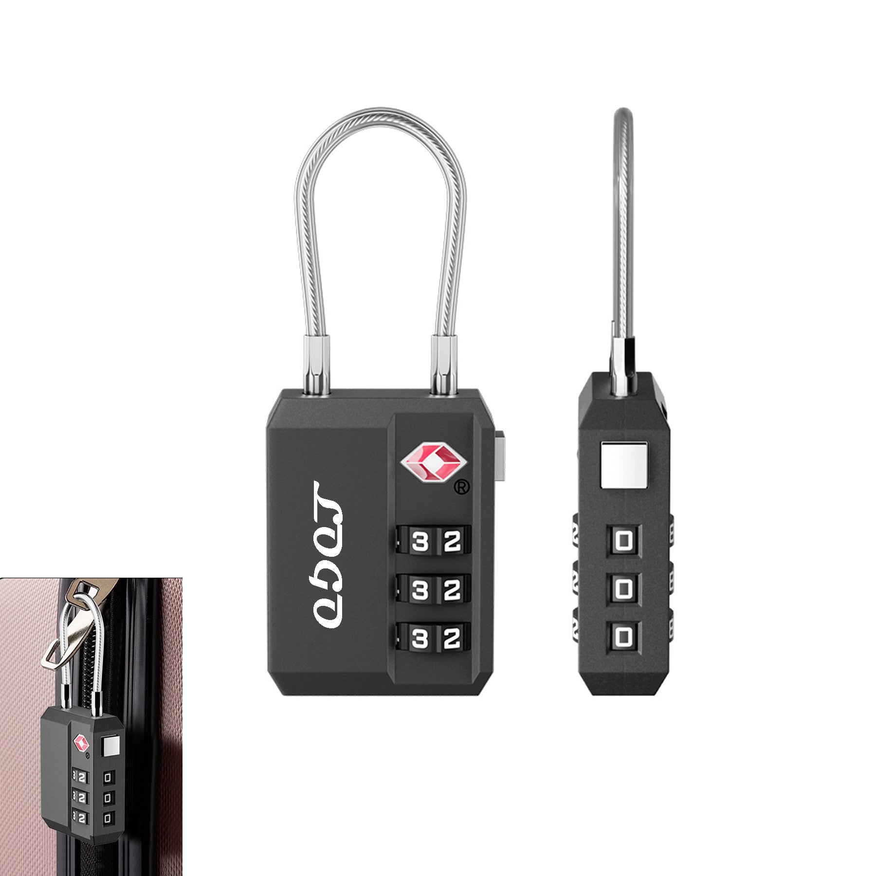 3 Digit Combination Lock With Wire Rope