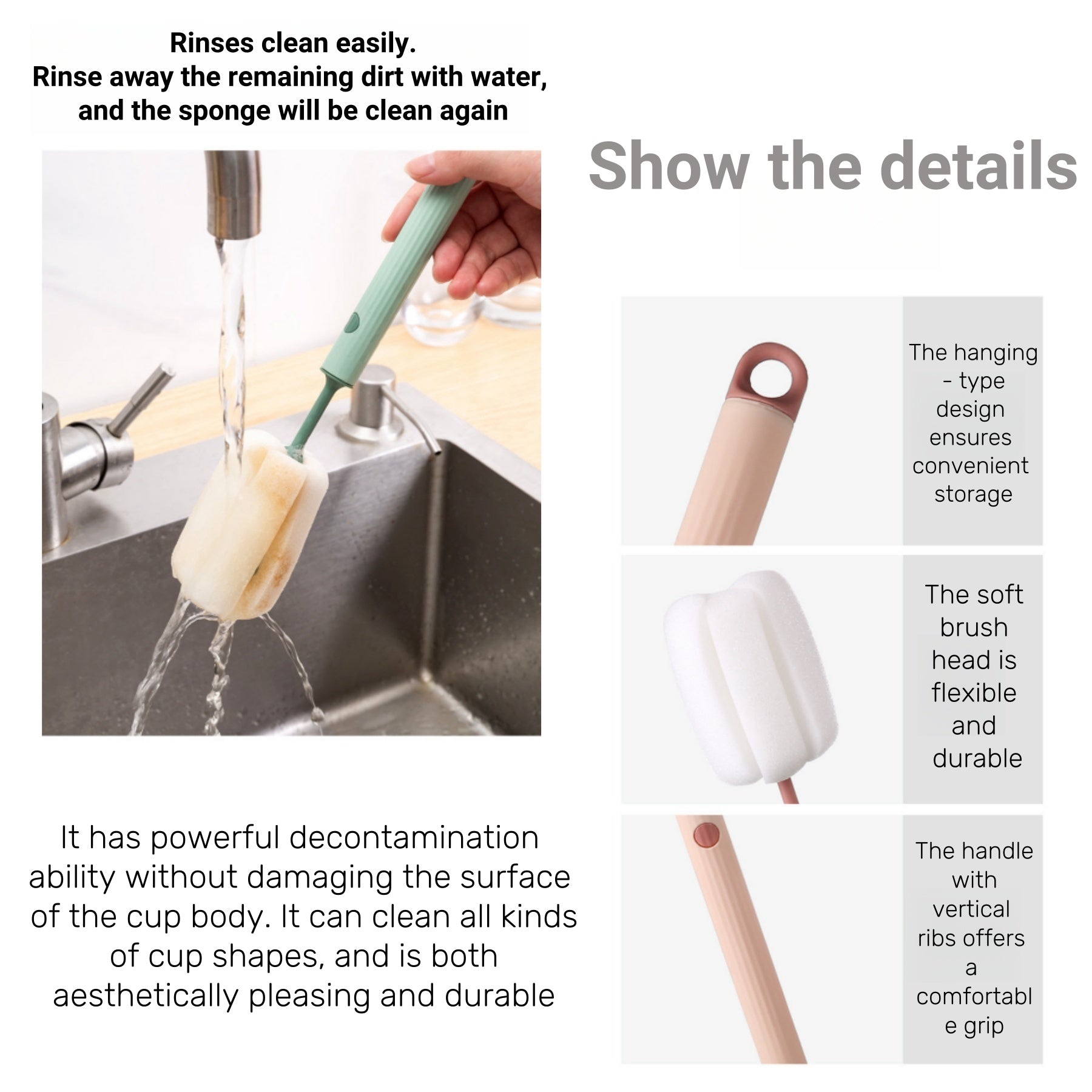Long - Handled Sponge Cup Brush