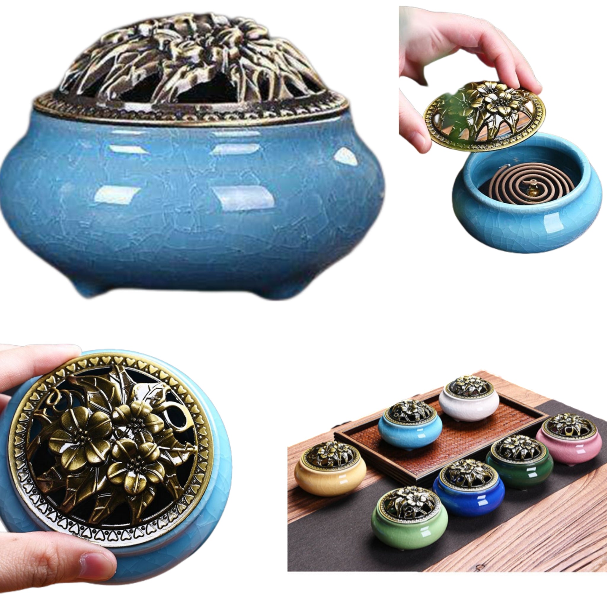 Crackled Ceramic Incense Burner Ornament