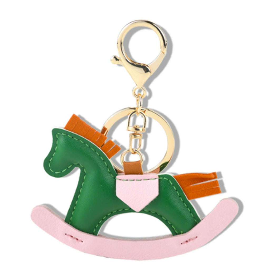 Handmade PU Leather Rocking Horse Keychain Cartoon Bag Charm