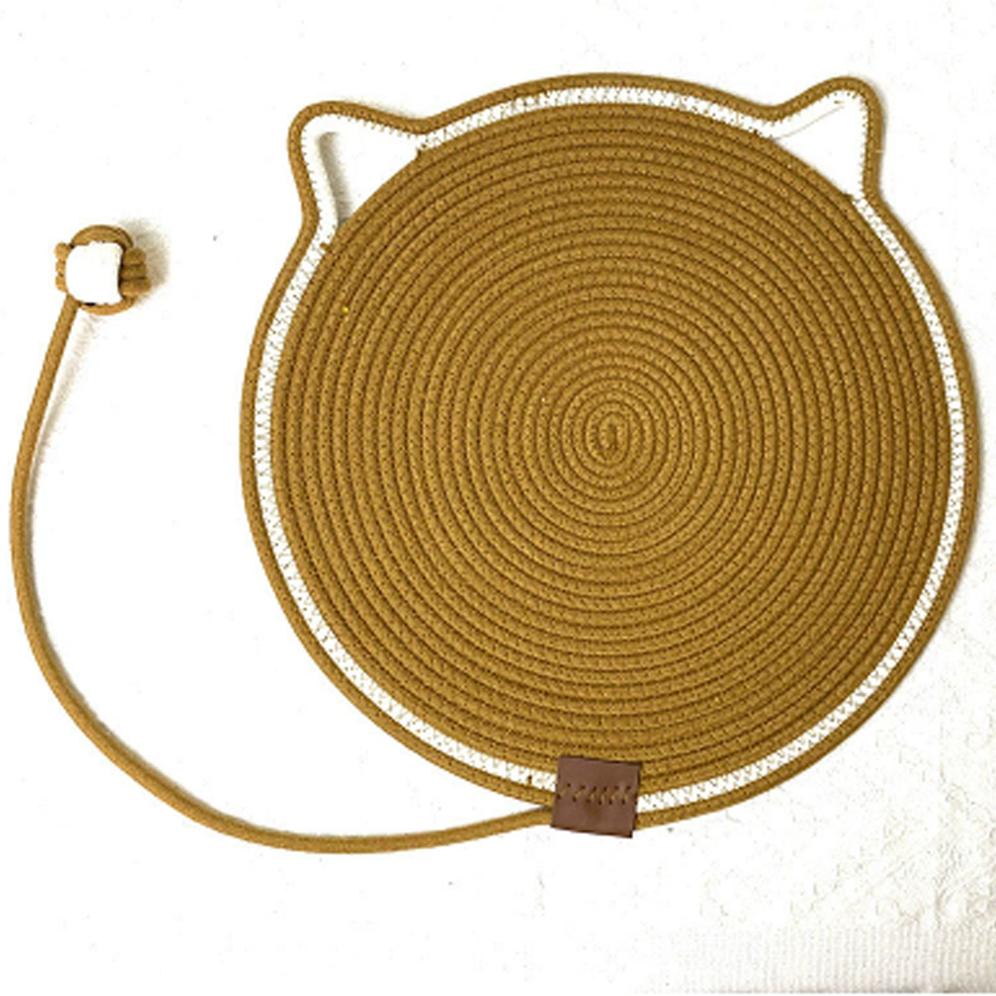 Cat Shaped Cotton Rope Scratcher Mat with Toy Ball