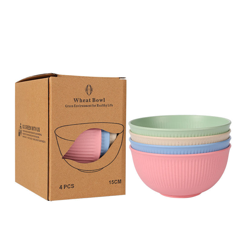 4 Pieces Household Wheat Straw Bowls