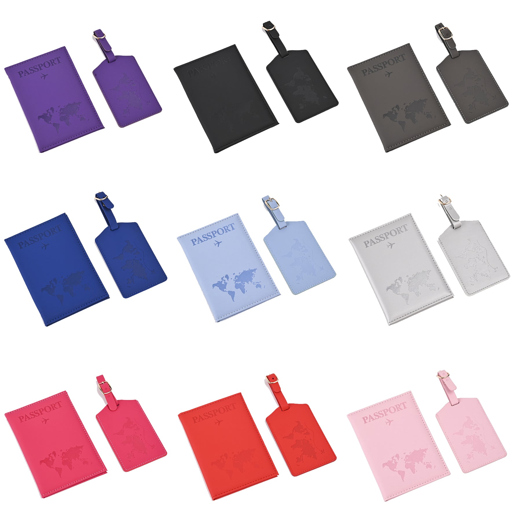 Leather Map Passport Holder And Luggage Tag Set