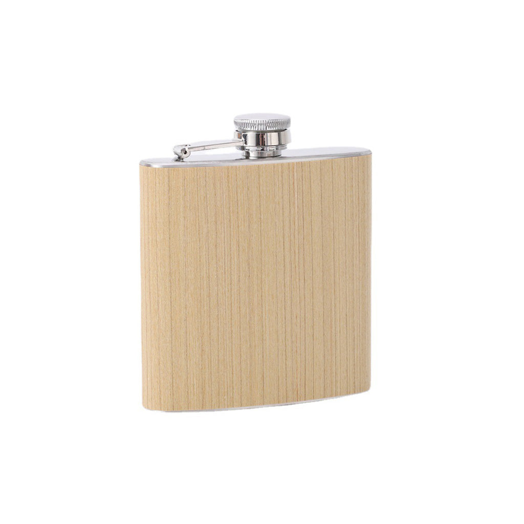 Stainless Steel Hip Flask With Wood Grain Finish