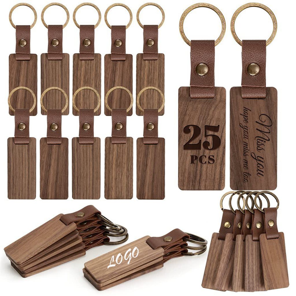 Walnut Wood Keychain With Leather Strap