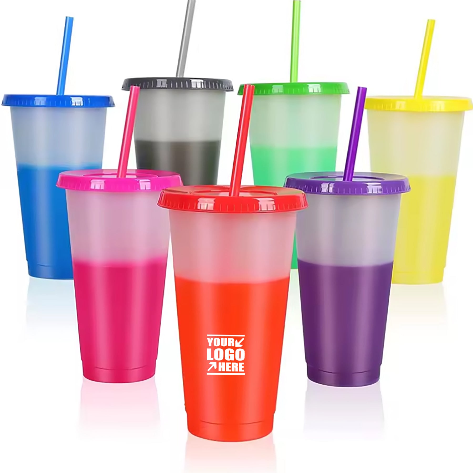 24Oz Reusable Color-Changing Tumbler With Lids And Straws