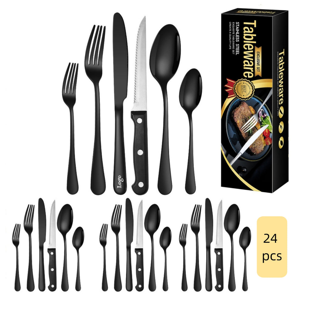 24-Piece Black Silverware Stainless Steel Cutlery Set