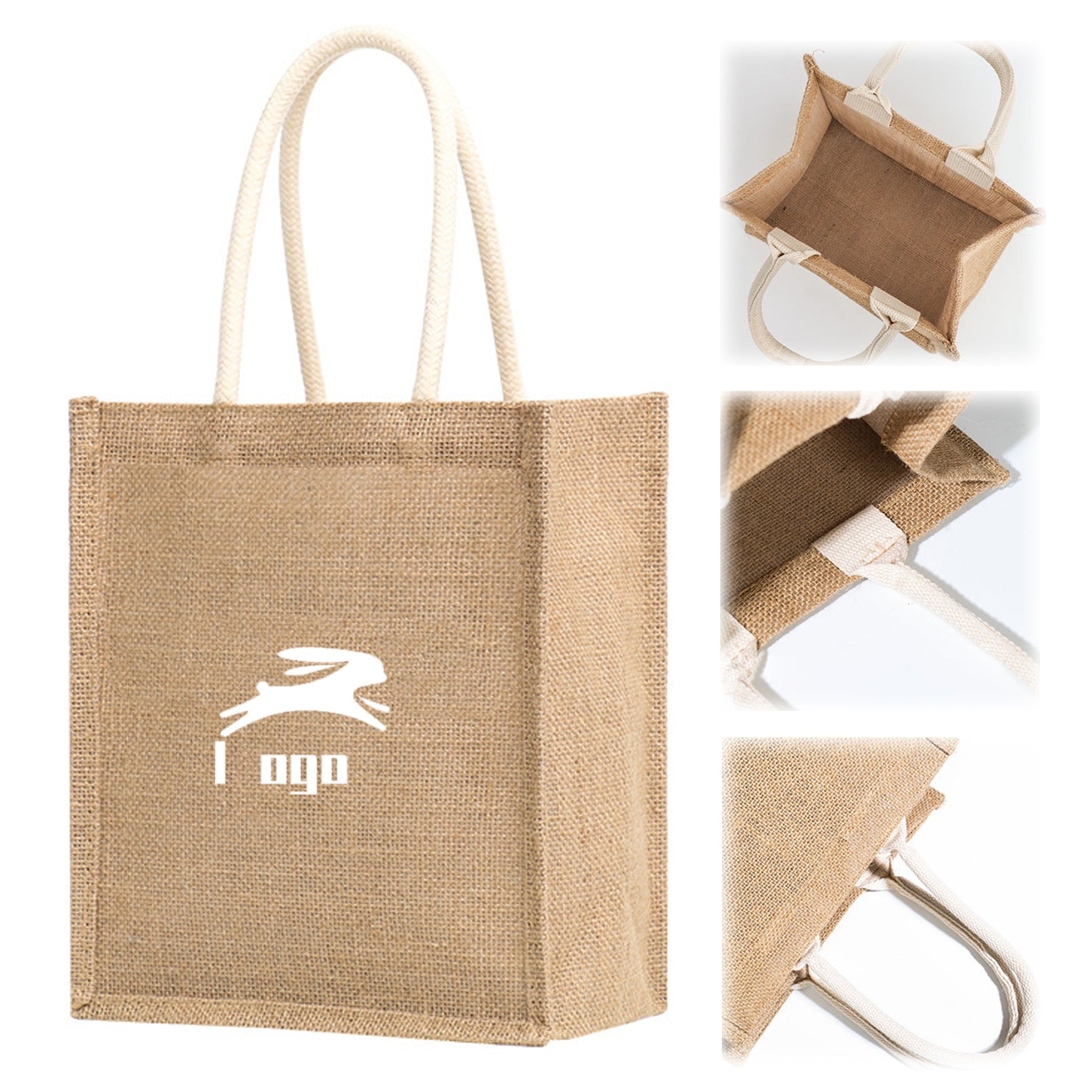 Jute Tote Bag W/ Cotton Handle