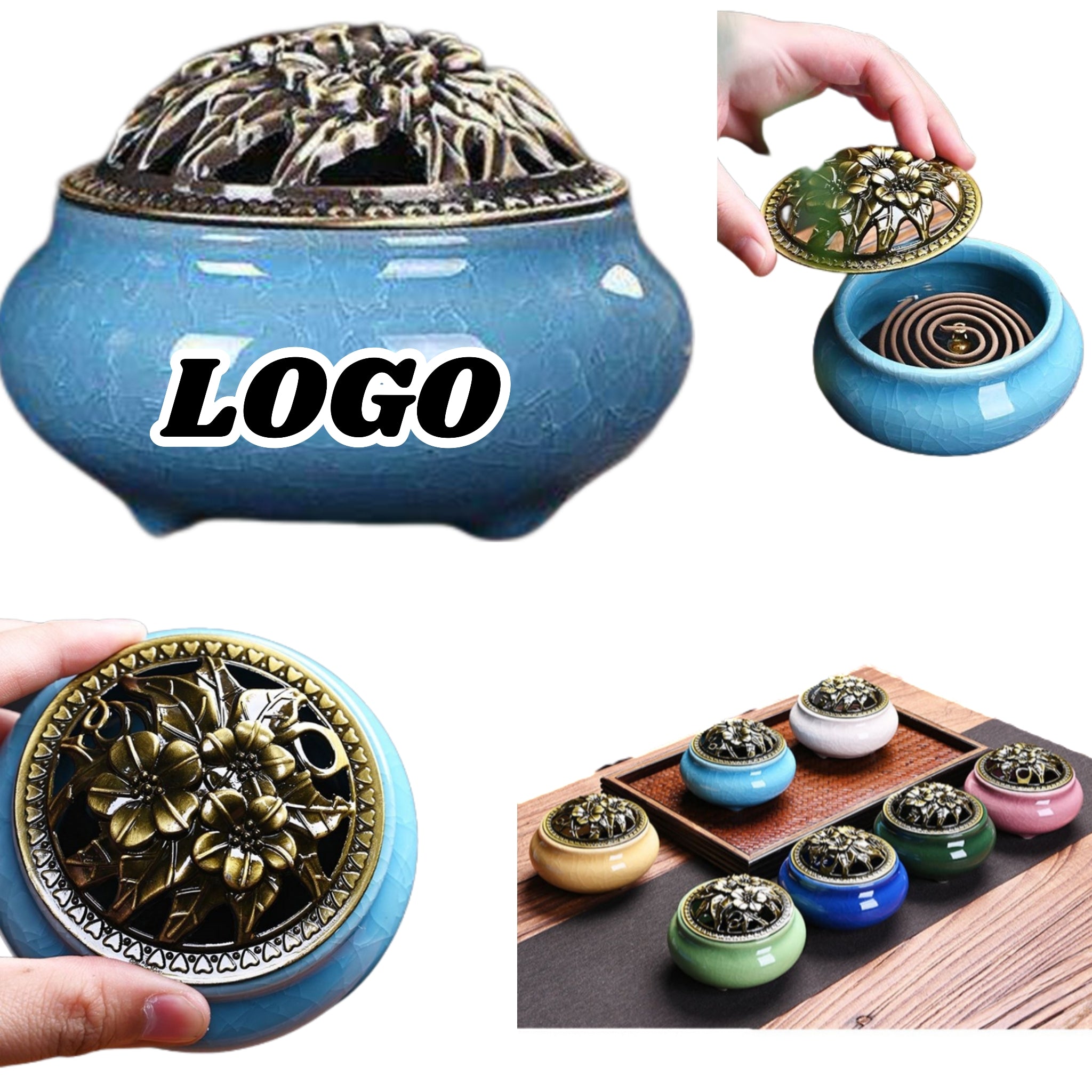 Crackled Ceramic Incense Burner Ornament
