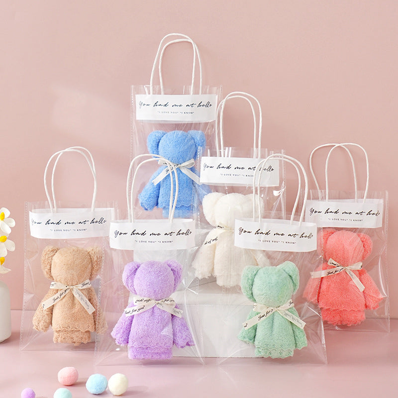 Coral Fleece Creative Bear Shaped Towel With Gift Bag