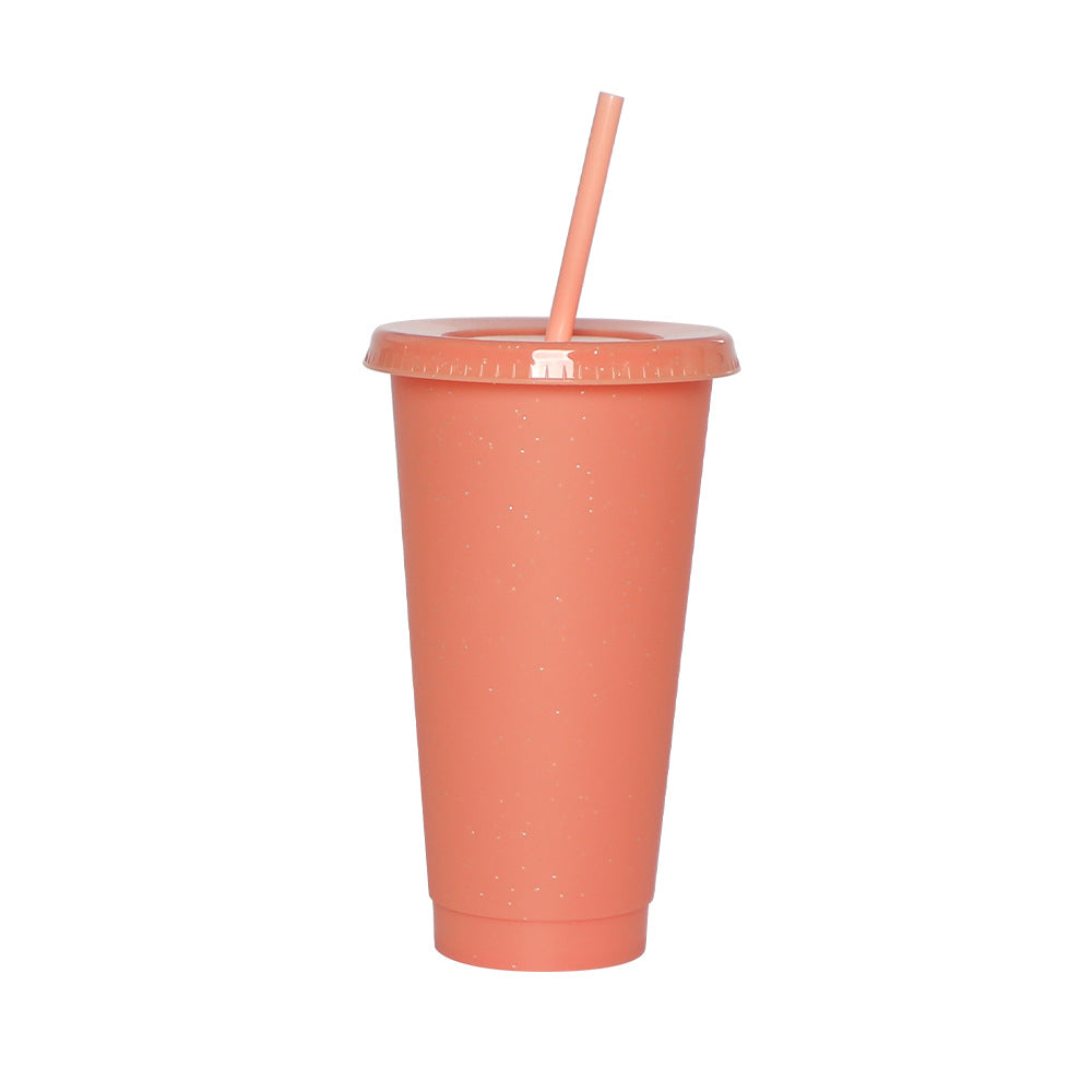 Large-Capacity PP Plastic Iridescent Glitter Cup with Straw