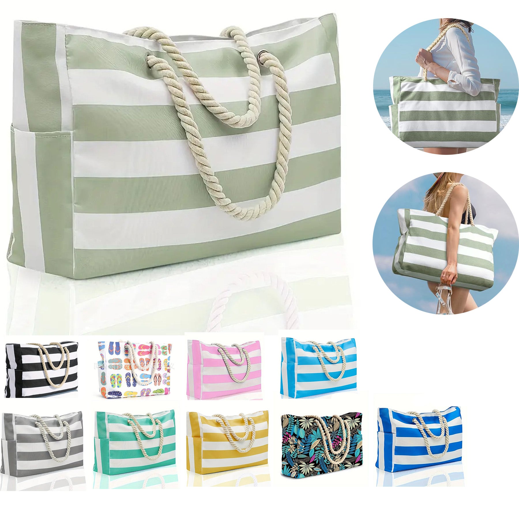 Waterproof Beach Tote Bag with Zipper